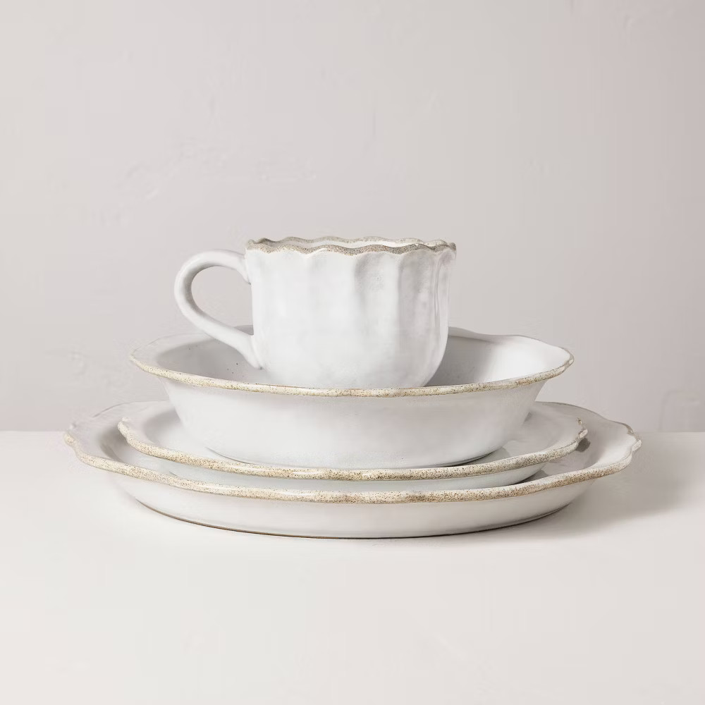 Set of 4 Carved Edge Pasta/Grain Bowls Cream - Hearth & Hand