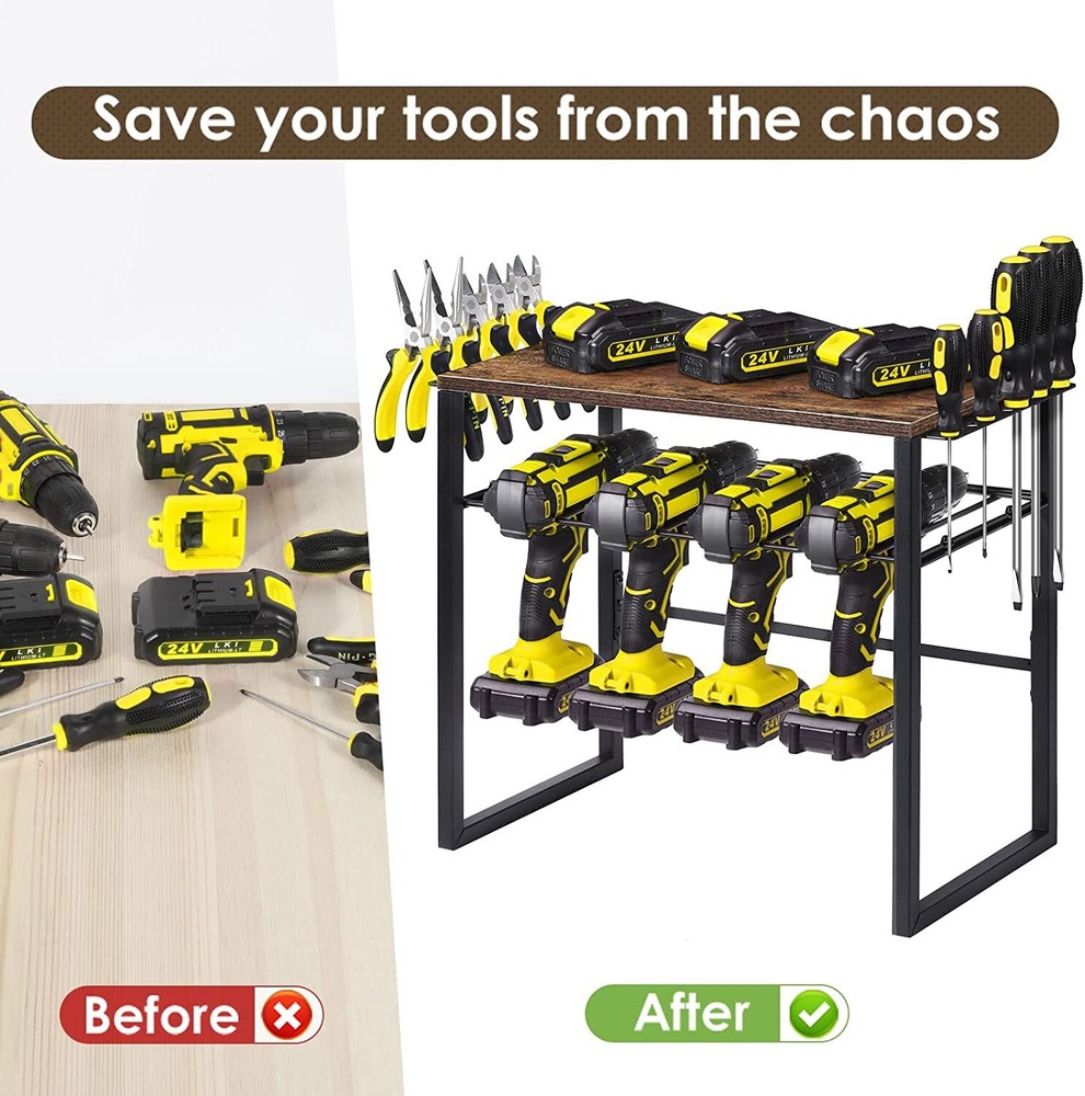 Wall Mounted Power Tool Organizer w/ 4 Drill Holders Cordless Tool Utility Rack