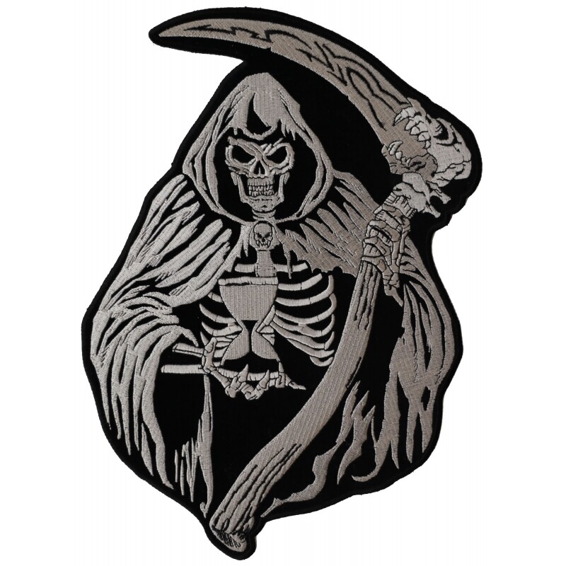 Large Back Patch (Iron-On/Sew-On), Grim Reaper Skeleton With Scythe Back Patch