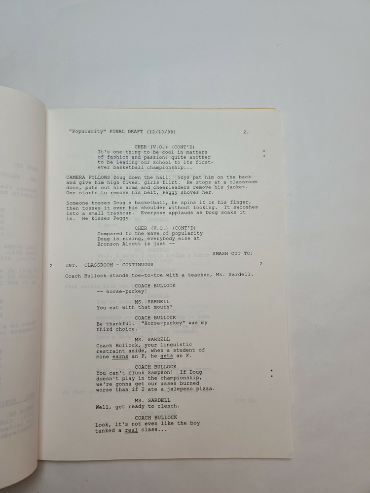 CLUELESS / Adam Hamburger 1998 TV Script, Rachel Blanchard "Popularity"