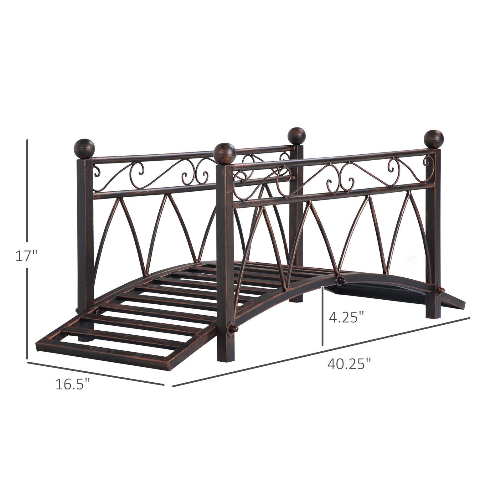 3.3 ft Metal Garden Bridge Safety Railing with Spherical & Scrollwork for Ponds