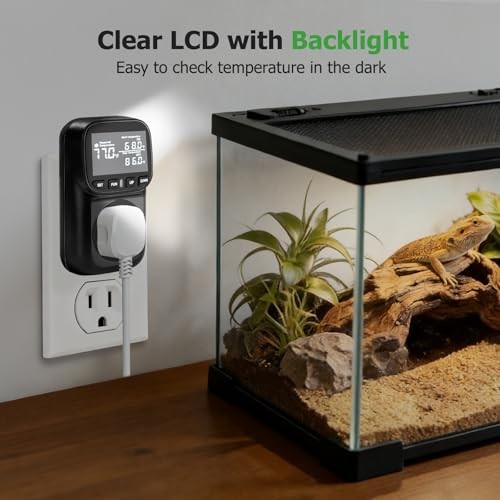 Reptile Thermostat Temperature Controller, Digital Timer Dimming Outlet Black