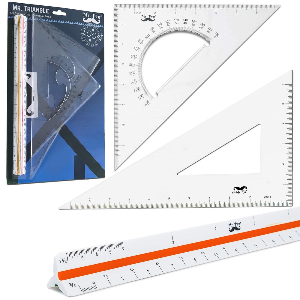 Mr. Pen Architectural Triangular Ruler Set with 12 Inch Clear