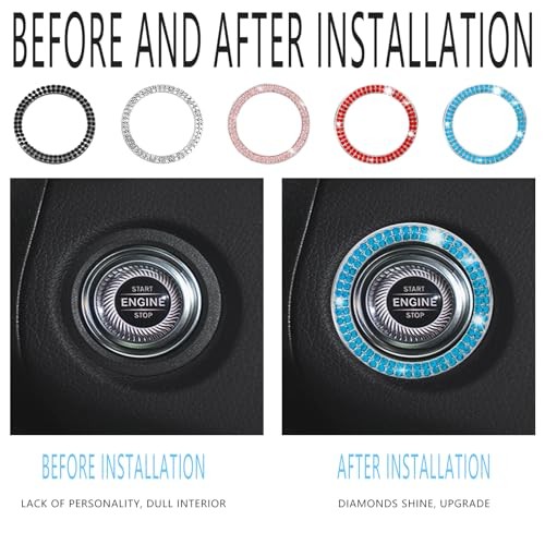 Bling Crystal Push Start Engine Button Cover, Car Rhinestone Engine Start Blue