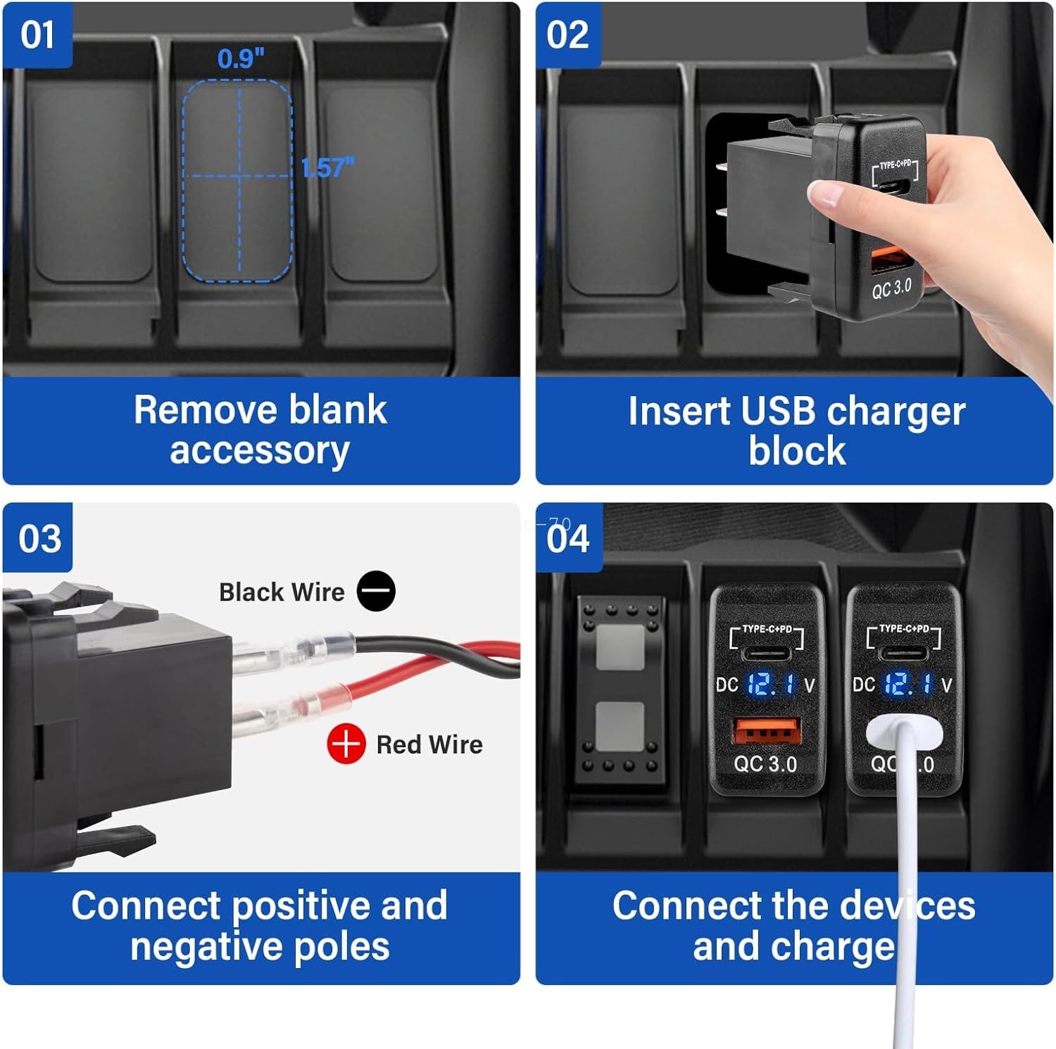 For Toyota 4Runner 2003-2009 USB C Car Charger Socket Dual Port PD3.0 QC3.0