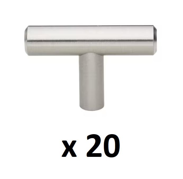 *20* GlideRite 2 in. Solid Steel, Stainless Steel Finish T-Bar Handle Knobs