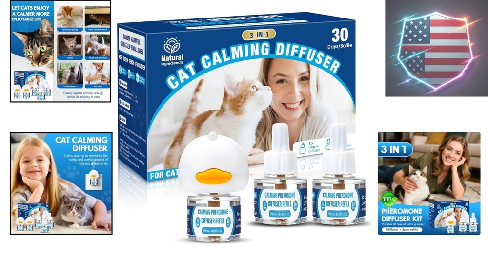 3-in-1 Kit Cat Appeasing Pheromone Diffuser to Calm 1 Plugin+2x48ml Refills f...