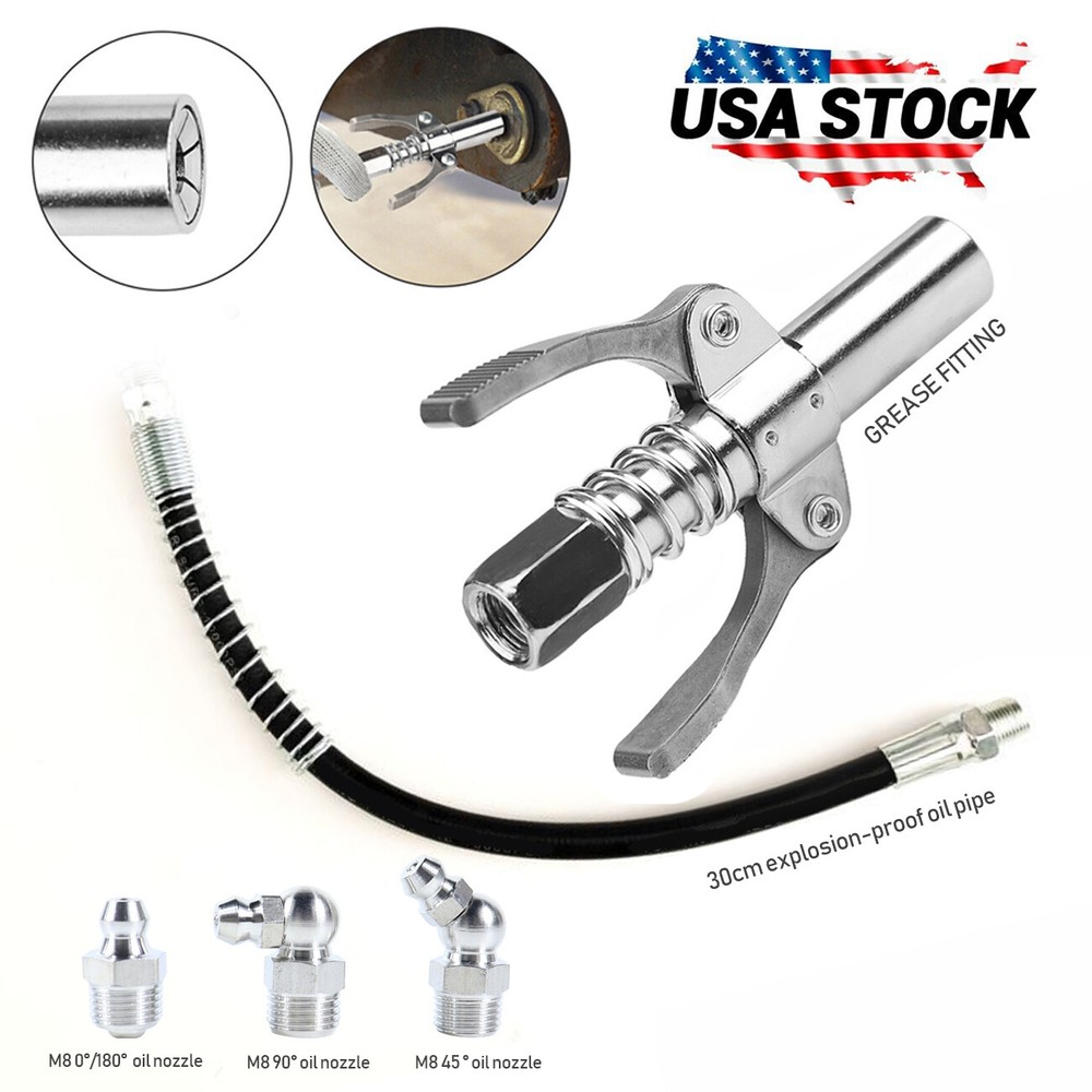 2 Pack Grease Gun Coupler Double Handle Quick Release Lock On Coupling with Hose