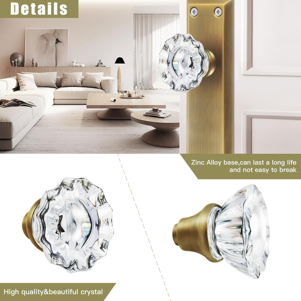 1 Pack Glass Door Knobs Interior Mortise Lock Replacement Set with Spindle, Vint