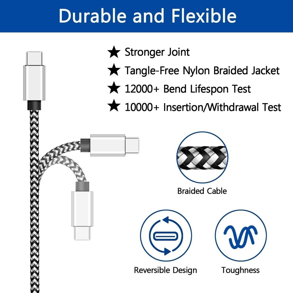 5-Pack Braided USB C Type-C Fast Charging Data SYNC Charger Cable Cord 3/6/10FT