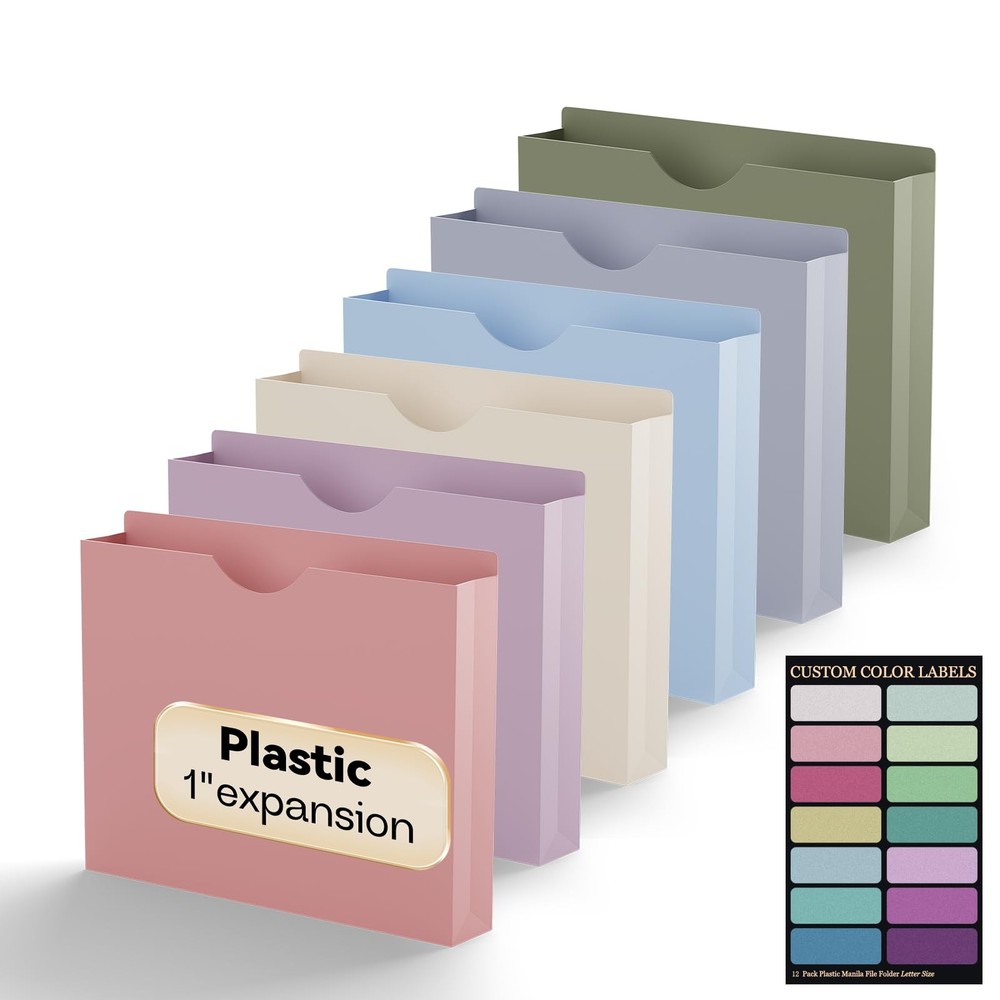 Plastic 1 Inch File Jackets Letter Size, Expanding File Folde for Documents,U...