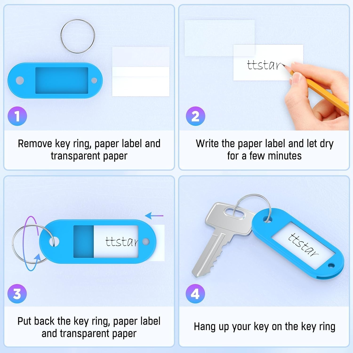 58 Pack Plastic Key Tags, Flexible Key Labels with Split Ring Label Window, Key