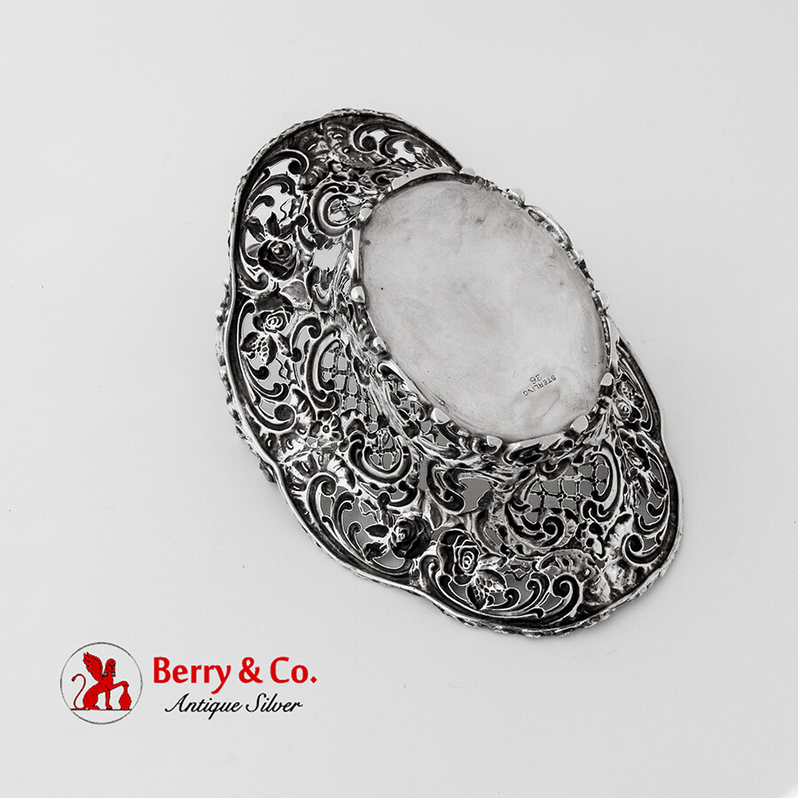 Baroque Floral Scroll Openwork Basket Swing Handle Sterling Silver 1900