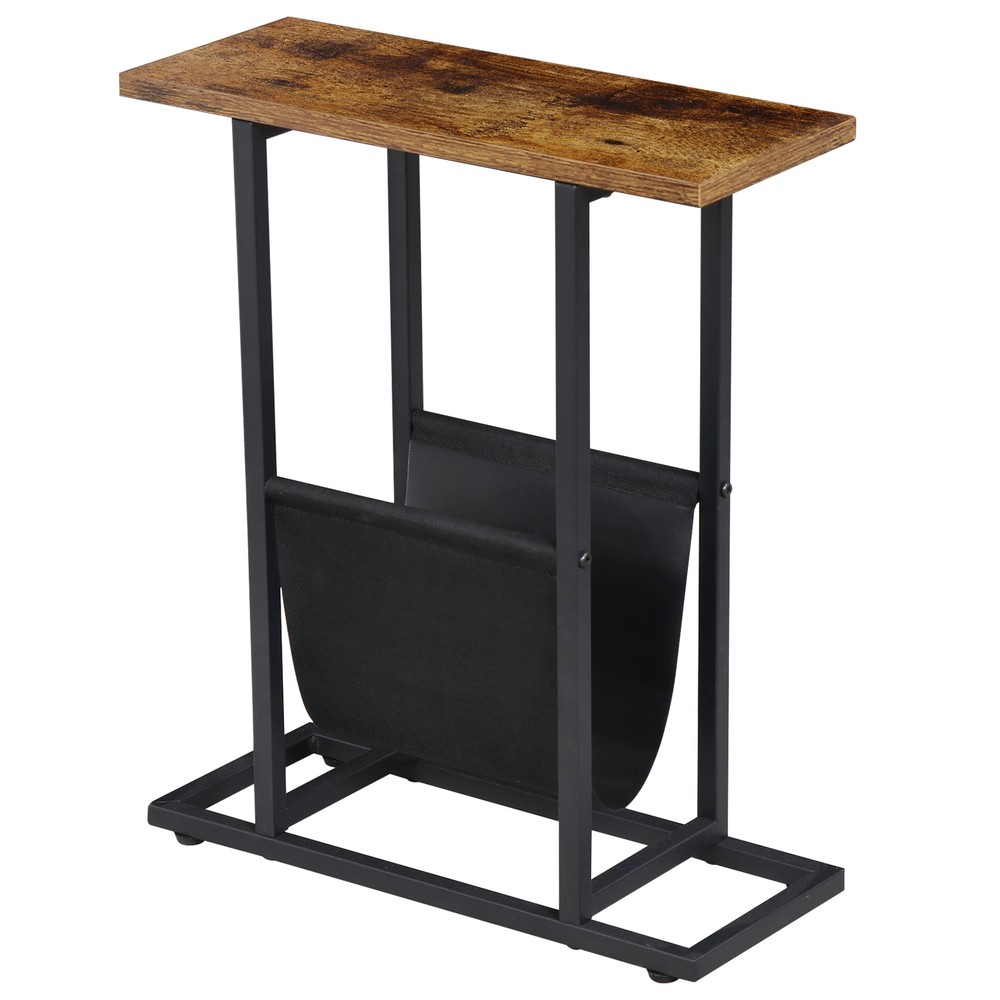 Narrow Sofa Side End Table Snack Couch Bedside Table Storage Holder Rustic Brown