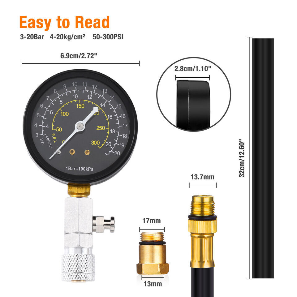 0-300PSI Engine Cylinder Compression Gauge Tester Kit Engine Compression Tester