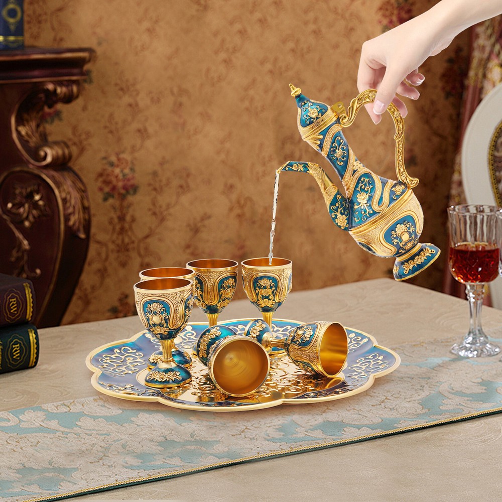 Retro Multifunctional Coffee Pot Cups And Tea Tray Kit For Decor/collection
