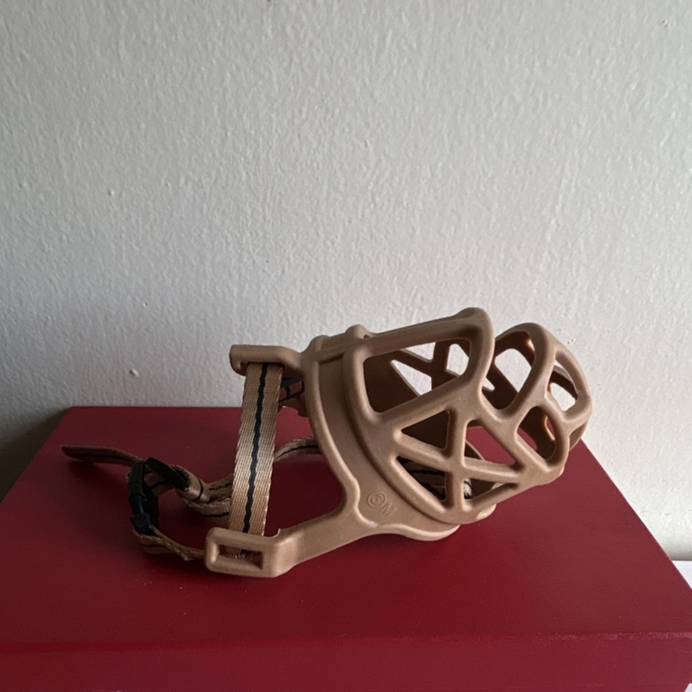 Tan Plastic Dog Muzzle Plastic & Nylon Adjustable Straps for Medium Size Dogs M