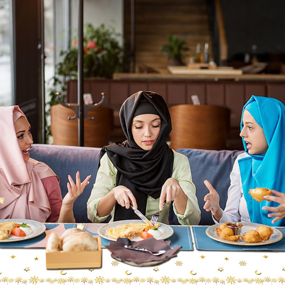 2 Pack Eid Ramadan Table Cloth 130X220Cm Decorative Rectangular Ramadan Mubar...