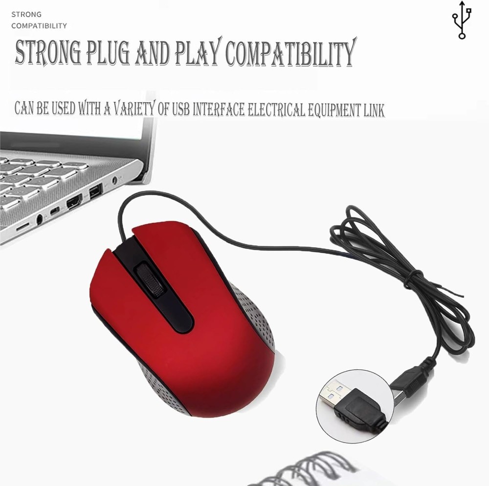 Comfortable USB Wired Mouse with Optical Tracking - Ideal for Laptops & PCs