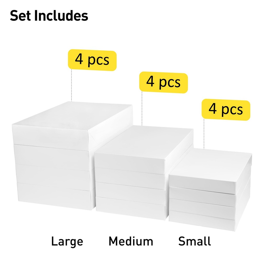 12 Pack White Gift Boxes with Lids Assorted Sizes (4 Boxes 11", 4 Boxes 14", ...