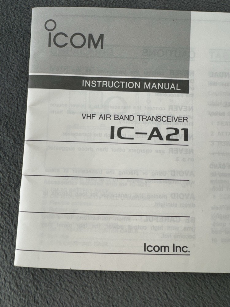 Icom IC-A21 ORIGINAL Instruction Manual In Good Condition.