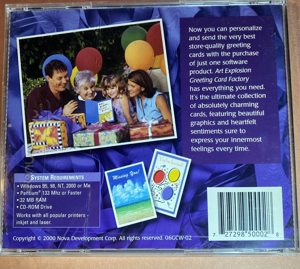 2 CD Art Explosion Greeting Card Factory 2000 PC Computer Nova Develop. Software