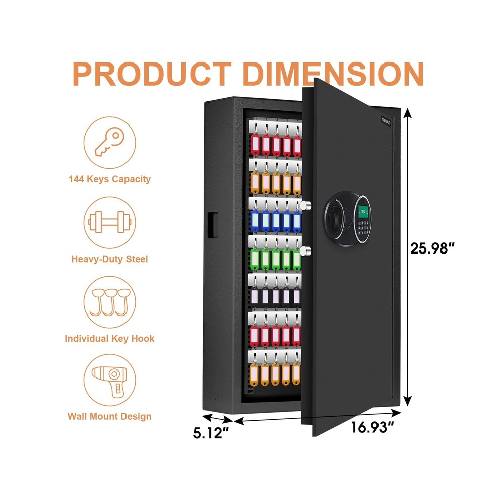 144 Position Key Lock Box Wall Mount with Combination Lock, Digital Key Cabin...