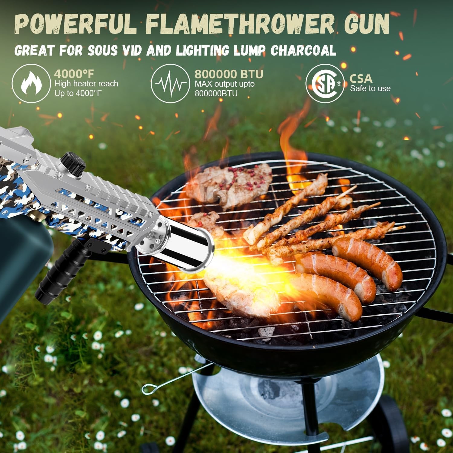 800,000 BTU Propane Torch Gun Adjustable Flame Blowtorch for BBQ, Camouflage