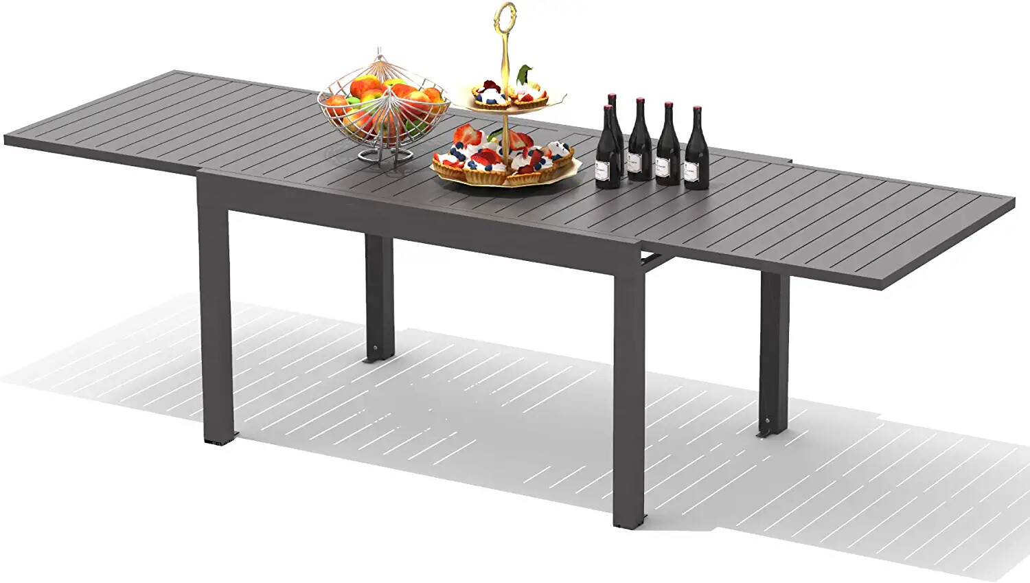 Domi Patio Dining Expandable Table Metal Aluminum Outdoor Table for Porch Lawn