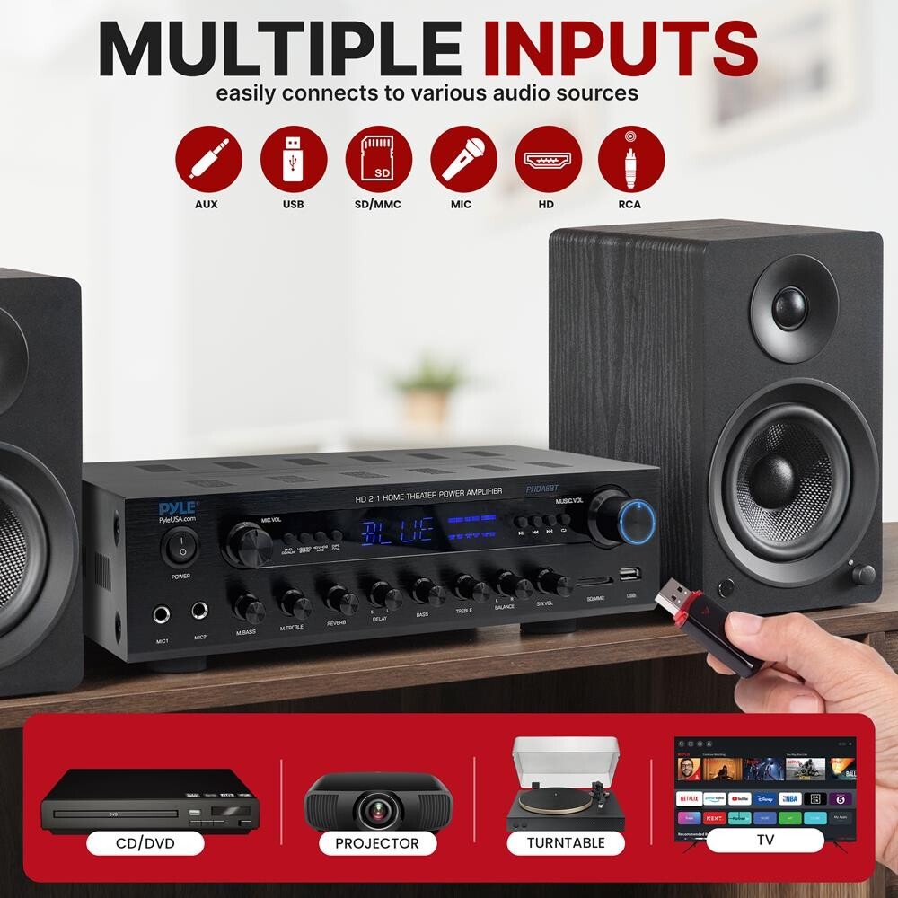 Pyle 400 Watt Power Bluetooth Stereo Amplifier Receiver w/ Digital LED Display