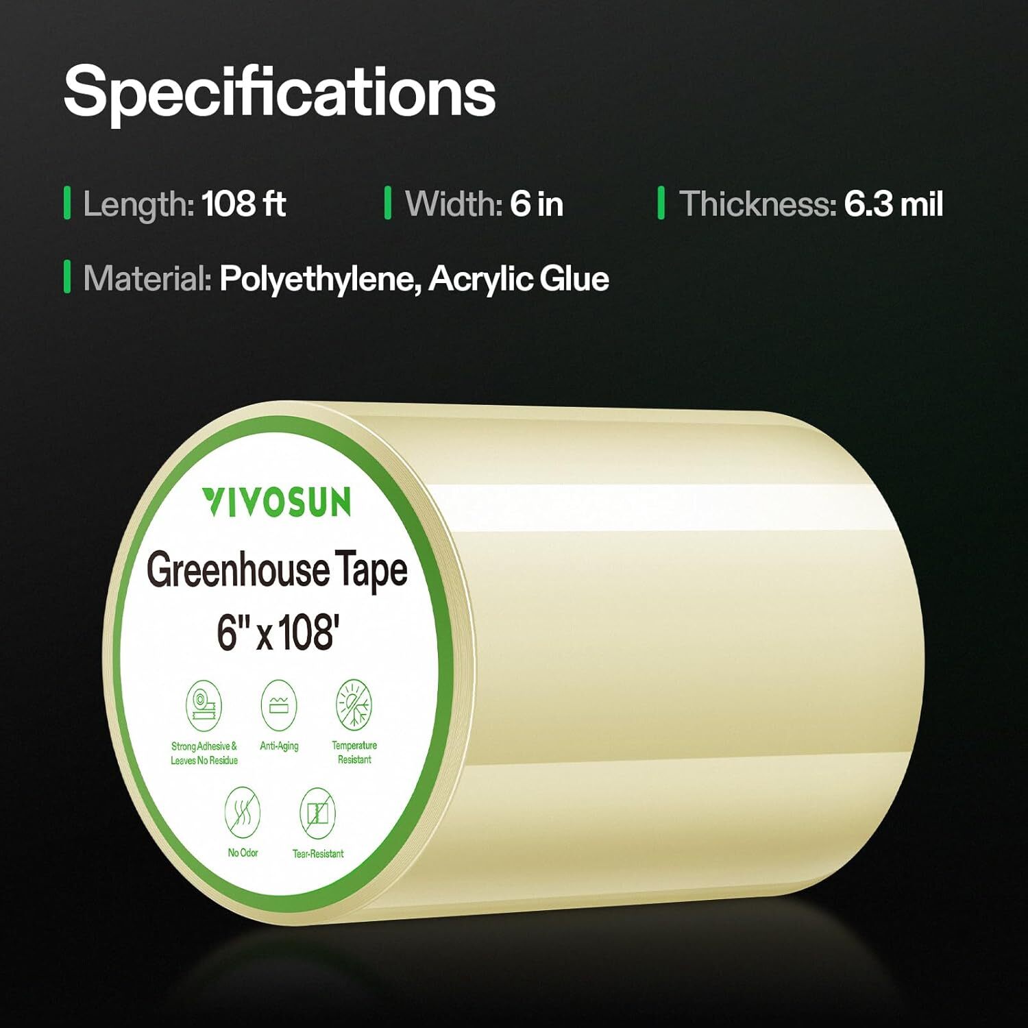 VIVOSUN 6"x108FT Greenhouse Damage Repair Tape, Clear Repair Poly Film Patch