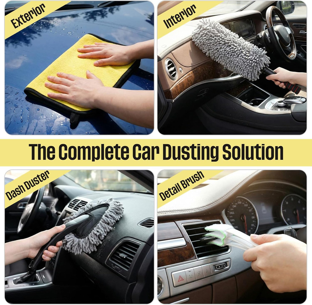 4 Pcs Large Car Duster Set Microfiber Dust Cleaning Sets with Extendable Handle