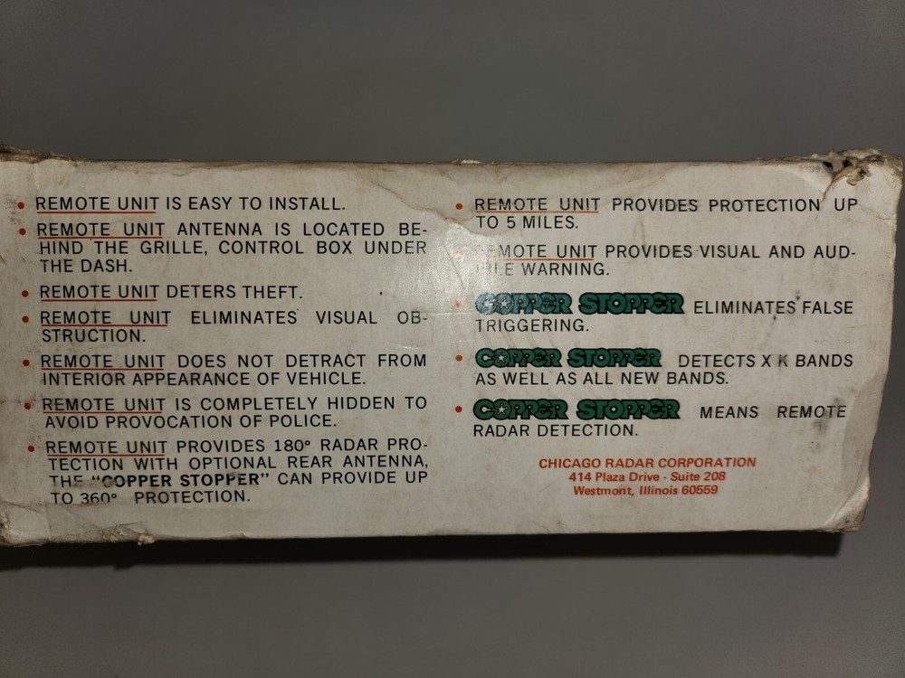 RADAR DETECTOR # CSF-1 COPPER STOPER