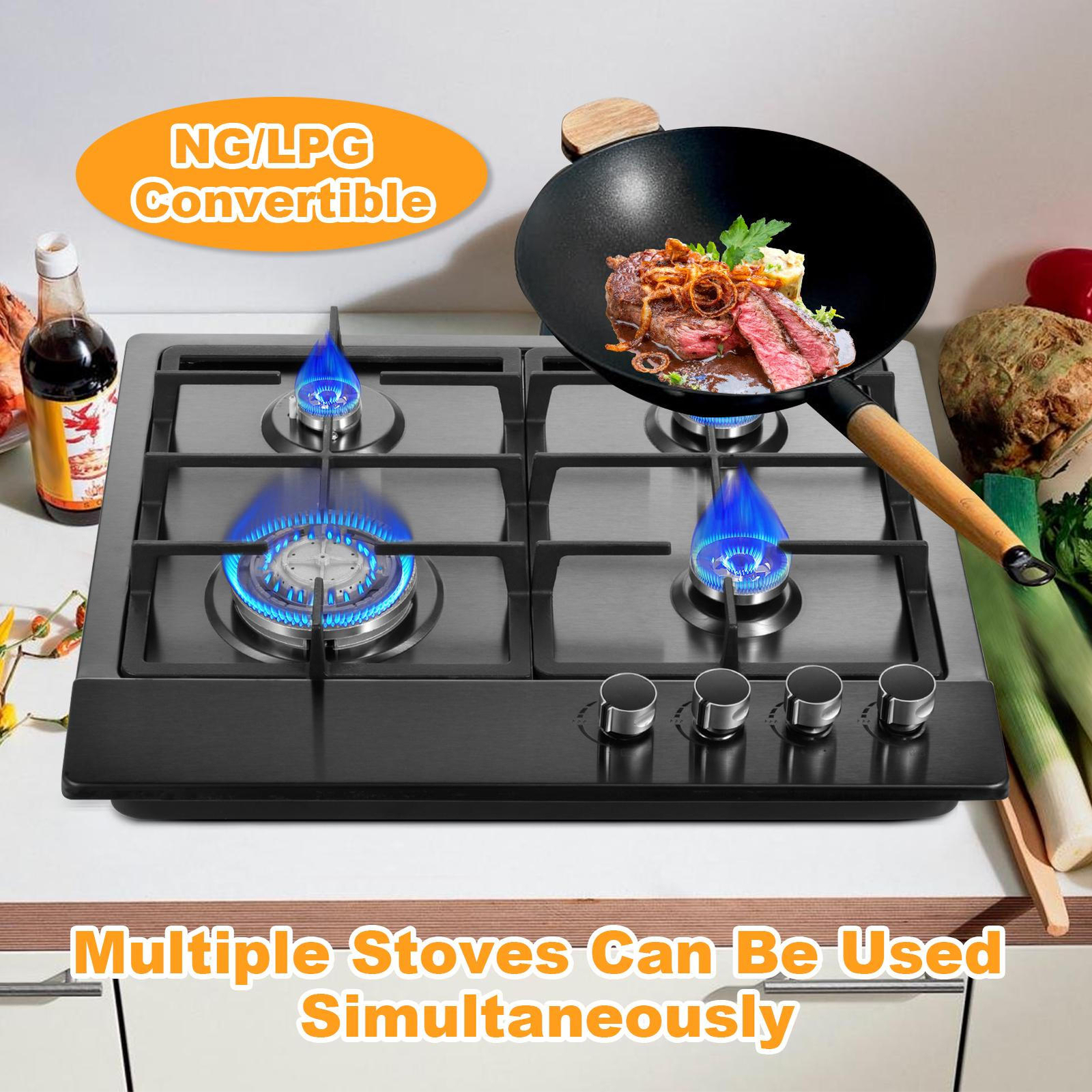 Gas Stove 4 Burner Propane Stove Portable Auto Ignition Gas Cooktop LPG BBQ Camp