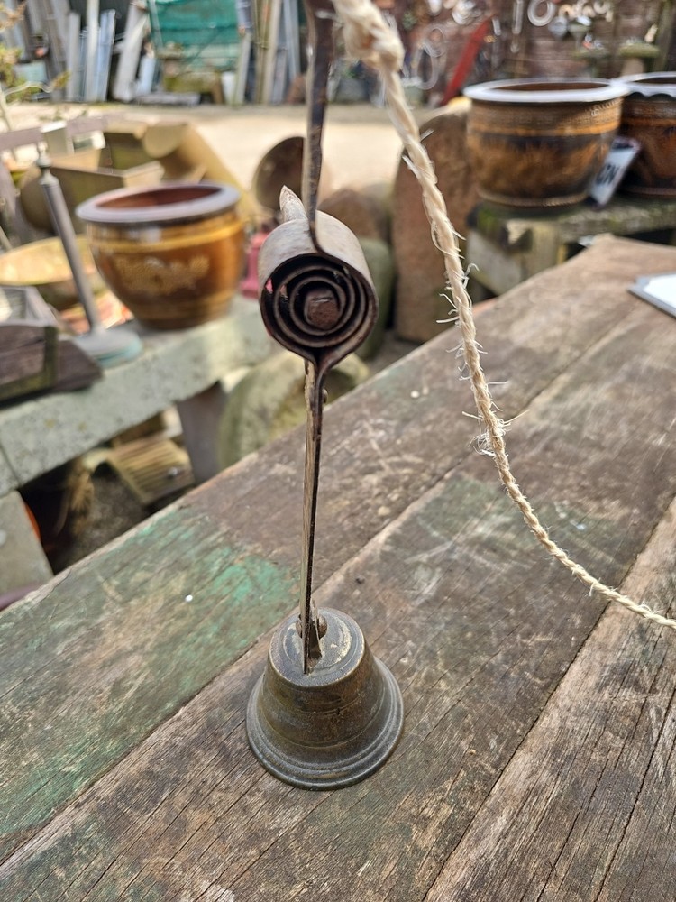 Antique Bell Door Spring Pull Brass With Wall Spike