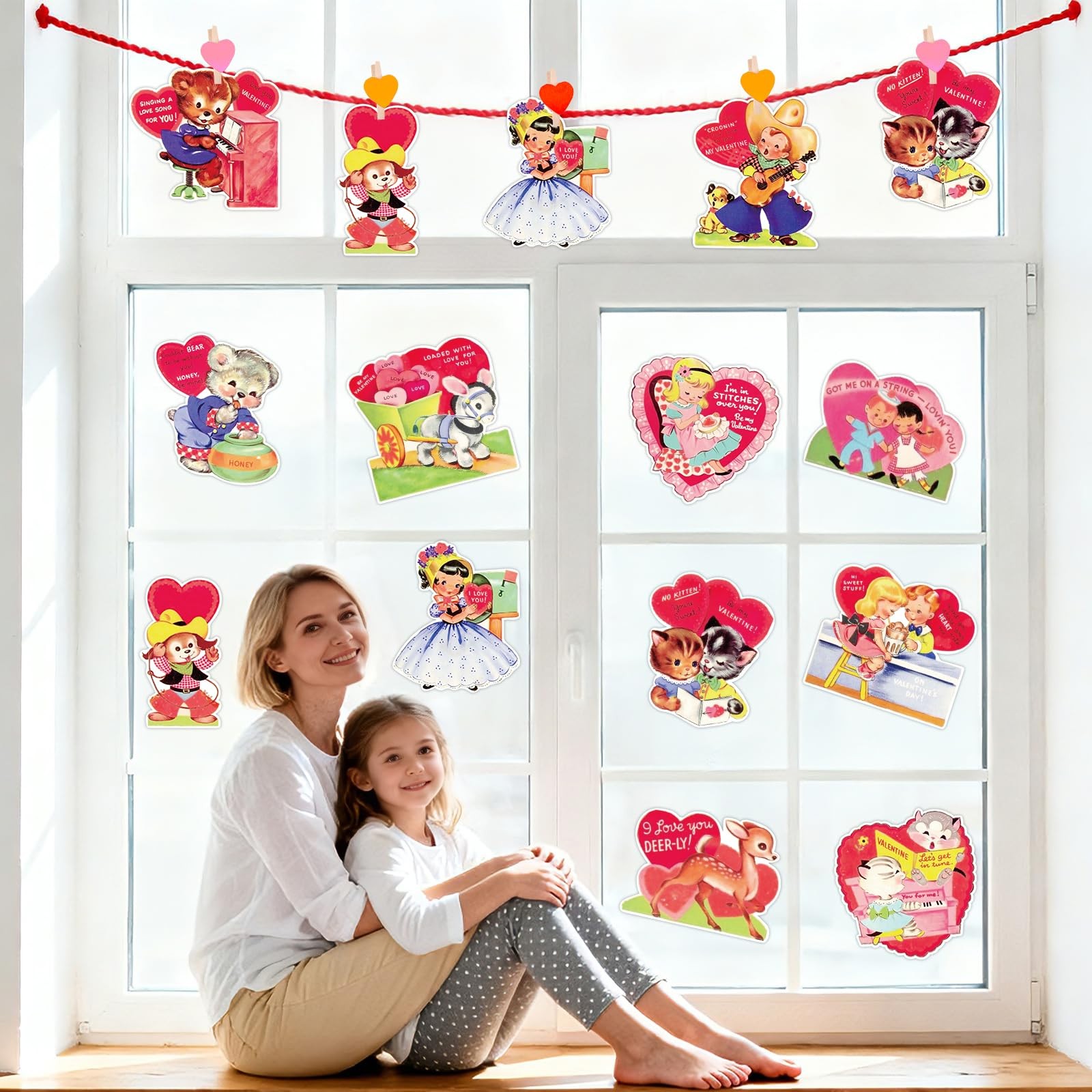 Vintage Valentine's Day Cutouts Retro 48 PCS Cardboard Hearts Classroom Decor!