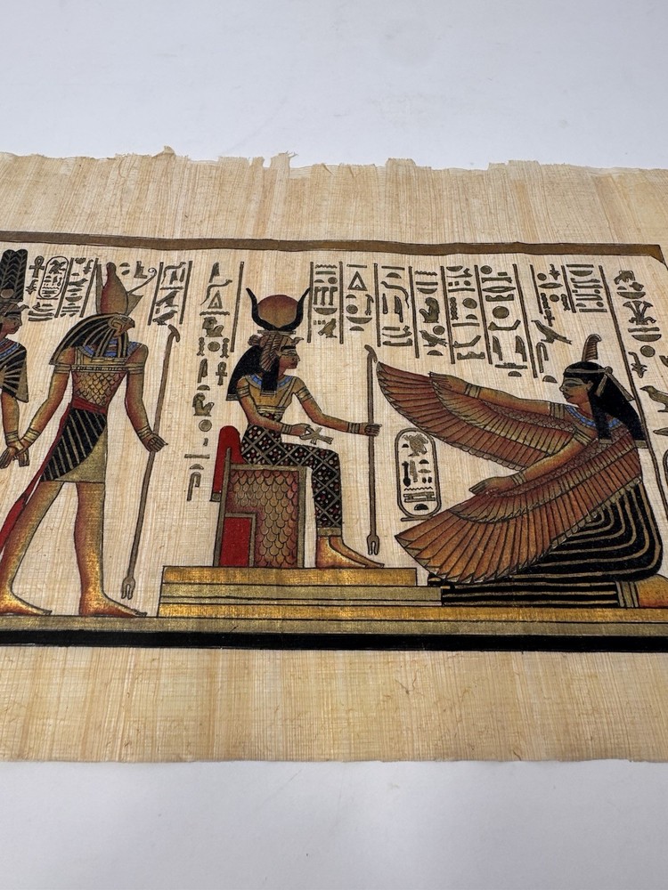 Authentic Hand-Painted Egyptian Papyrus Art 13x8 Unframed Pharaoh & Deities