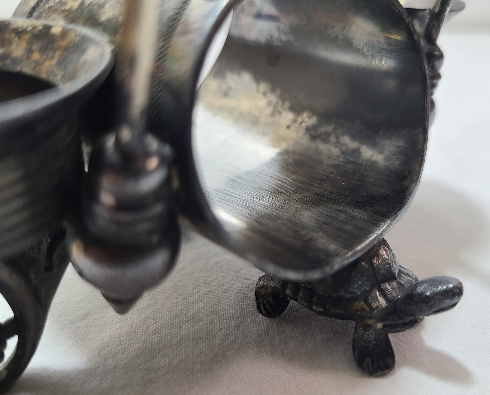 Napkin Ring Holder Salt Cellar Antique Silverplate Figural 2 Turtles