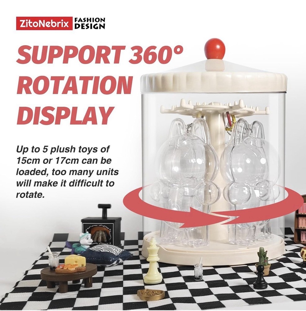 360° Rotating Display Case for 6" Doll Keychains – Stackable Clear Dustproof