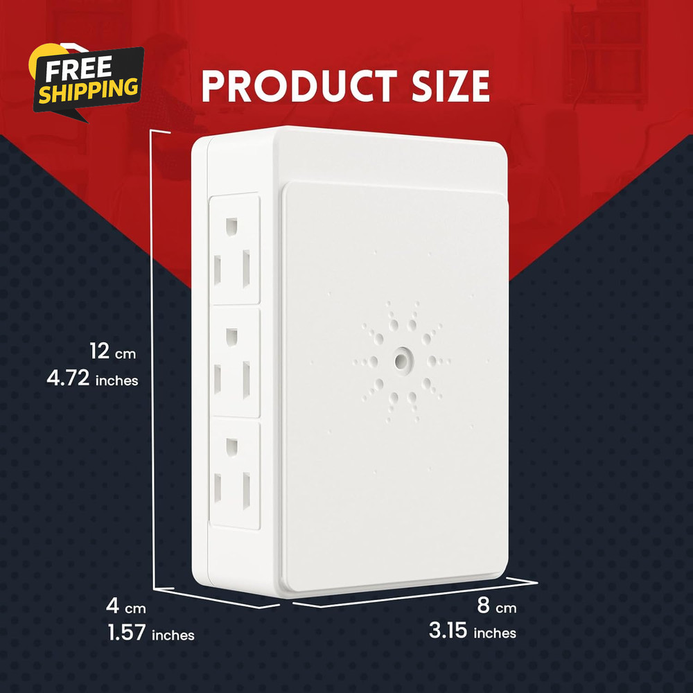 2 Pack Side Outlet Plug Adapter, 6-Outlet Extender, 3-Prong, Multiple Plug