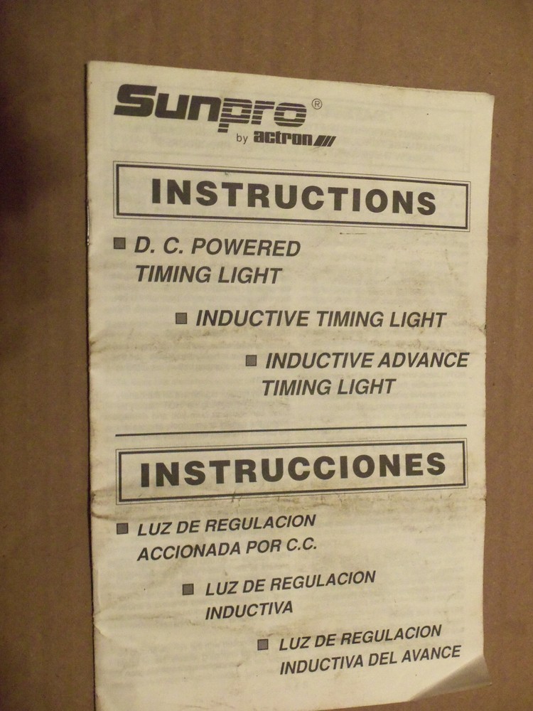 Instructions Sunpro Inductive, D.C. Powered, Inductive Advance Timing Lights