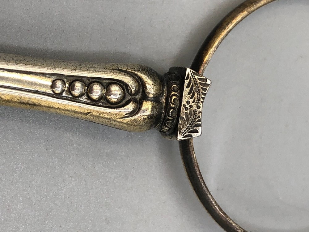 Antique Lorgnette Opera folding Spectacles 7.75", Silver plated handle