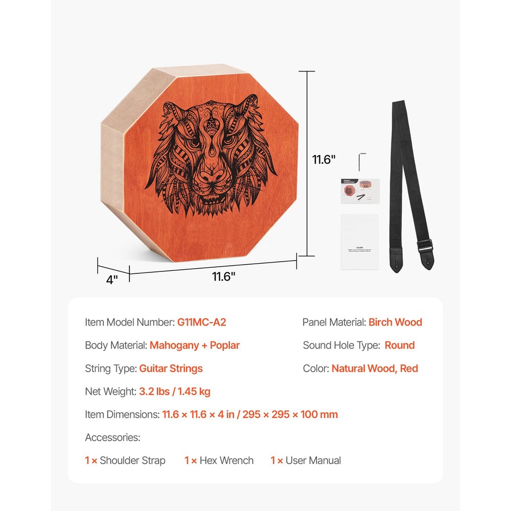 Unique Cajon Box Drum Wood Percussion Instrument Guitar Strings Adjustable Strap