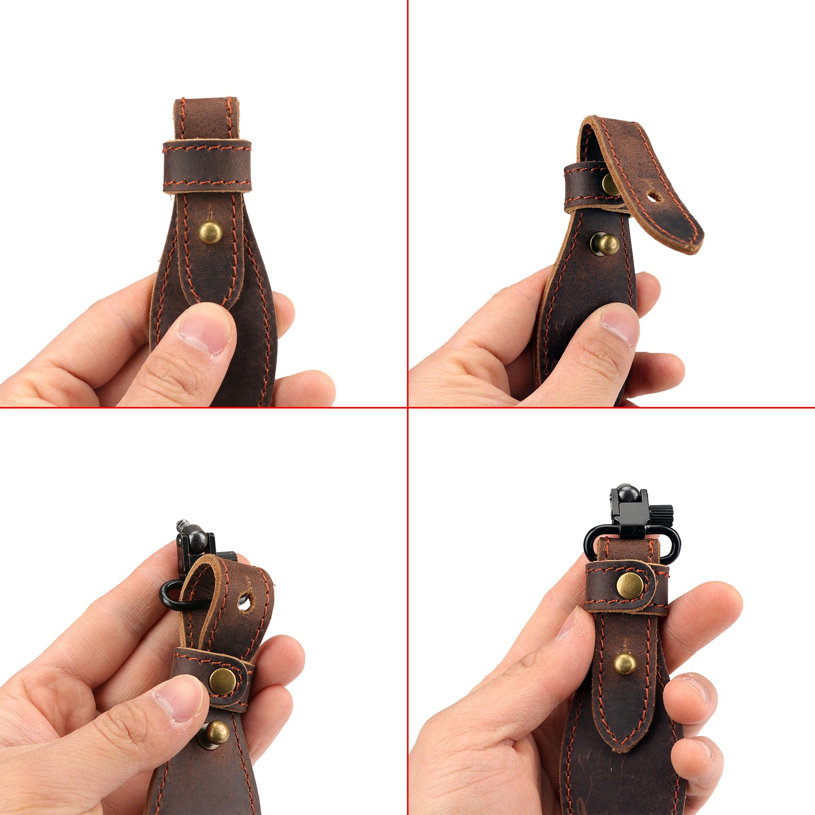 TOURBON Rifle/Shotgun Sling Webbing Strap Leather End+ Pair 1" Mount Swivels Set