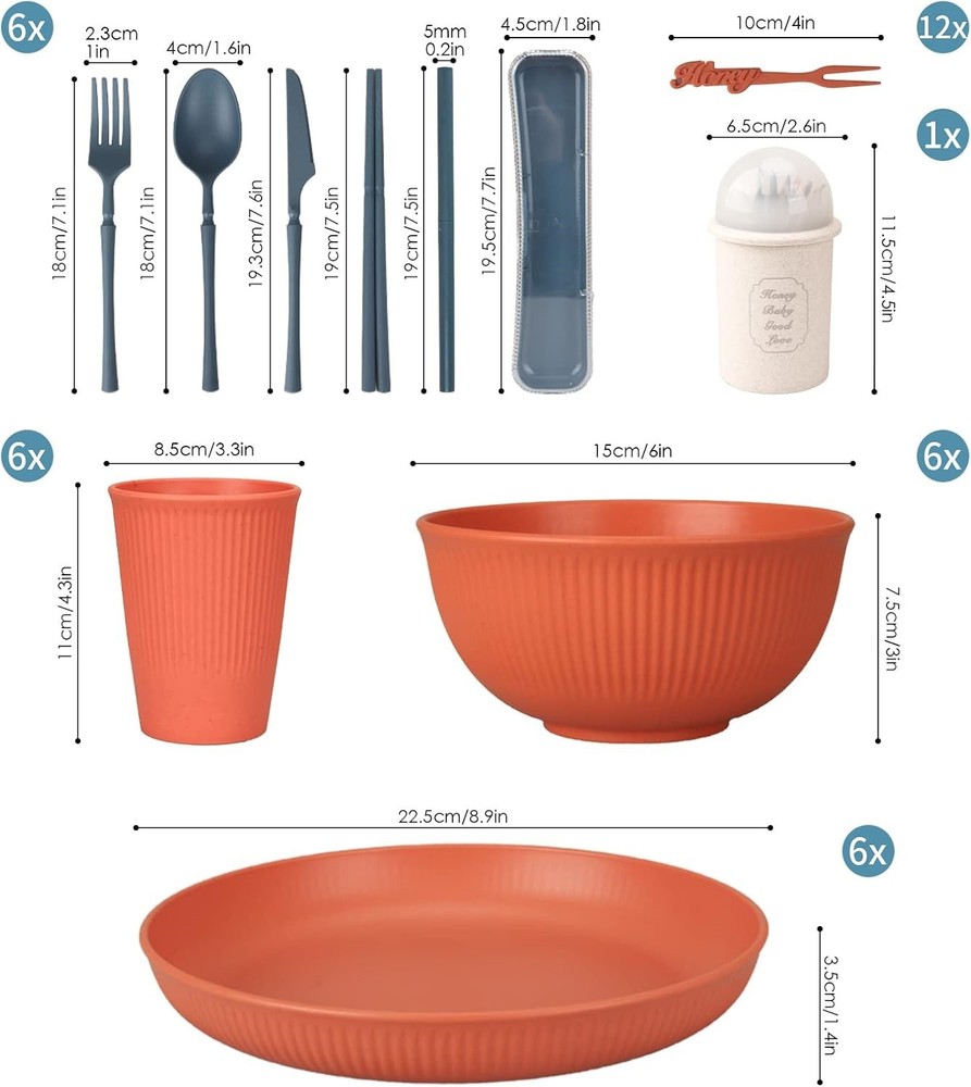 66 Pc MultiColor Plastic Dinnerware & Cutlery Set Microwave Safe