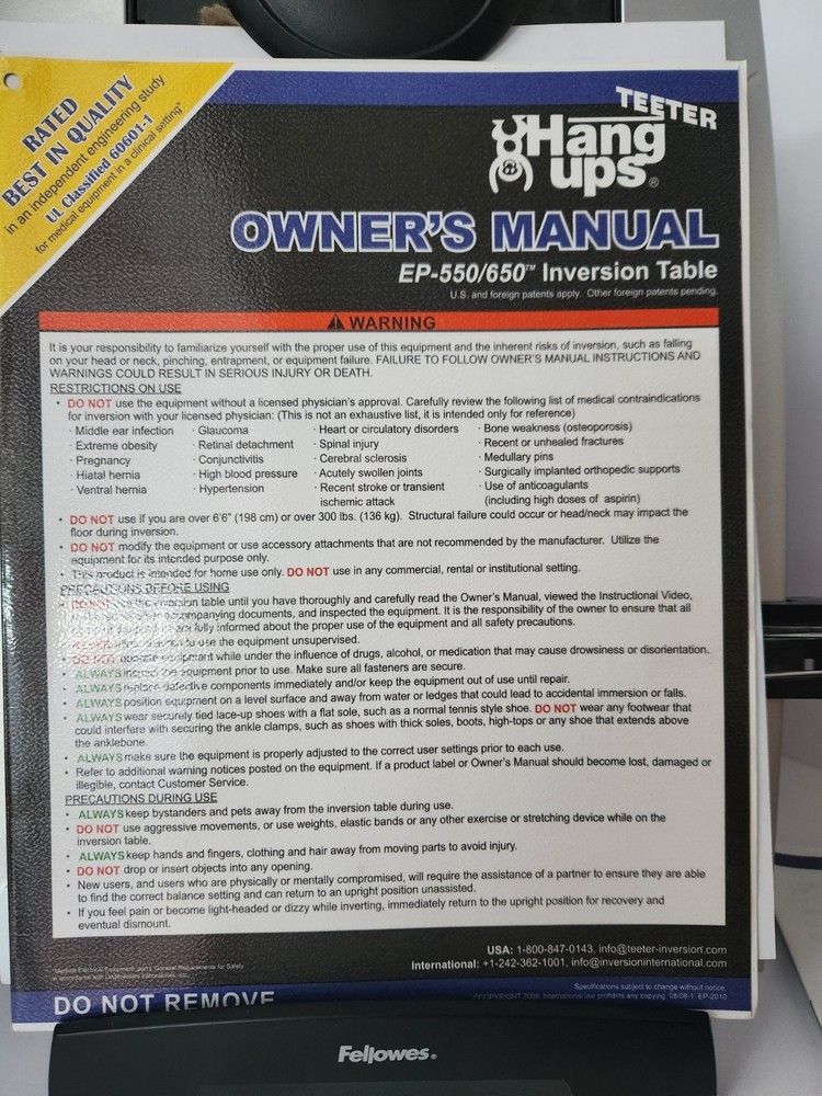 TEETER MEDICAL INVERSION TABLE/SLIGHTLY USED