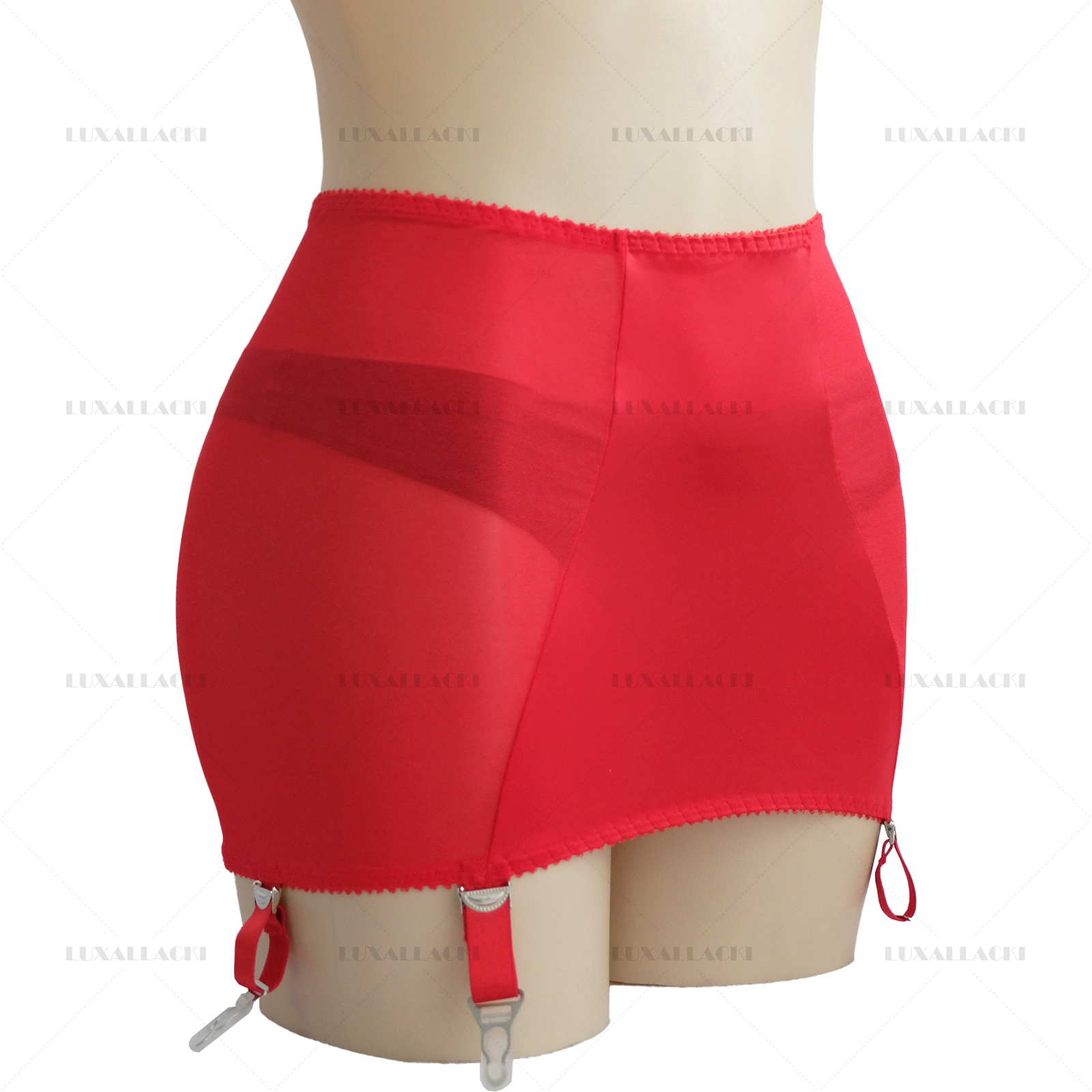 Luxallacki Back Hollow Sheer Garter Belt 6 Straps Suspender Metal Clips Girdle