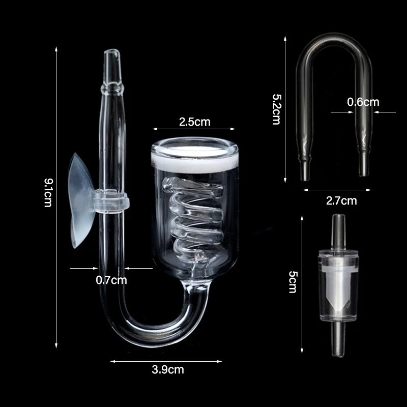 CO2 Diffuser Aquarium Glass Spiral Carbon Dioxide Atomizer Diffuser With Suction