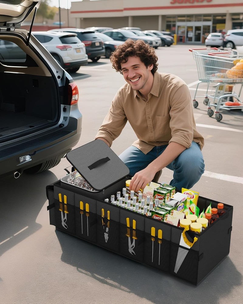 Large Capacity SUV Trunk Organizer with Sturdy Construction - 3 Compartments