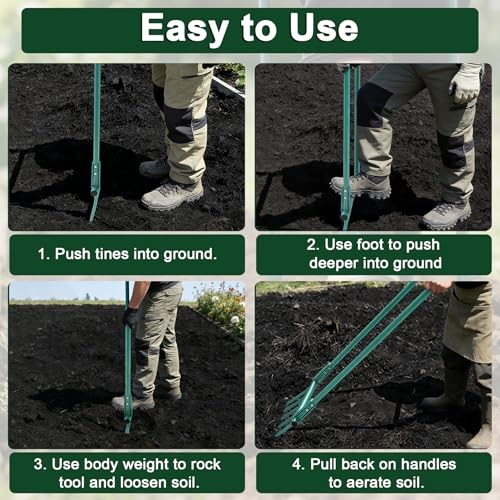 Broad Fork Garden Tool - 5 Tines Heavy Duty Broadfork for Digging, Aqua